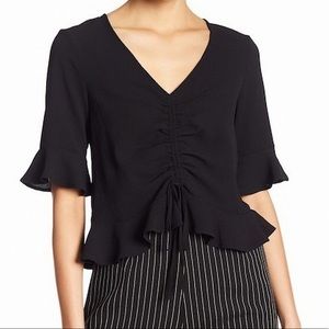 🌸 ELODIE Ruched Drawstring Ruffle Blouse